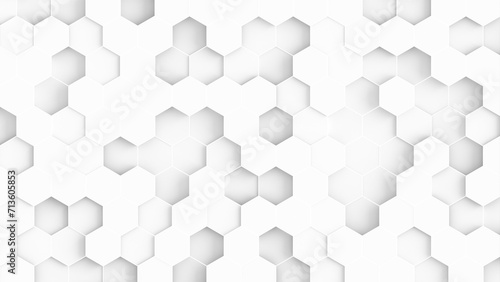 white hexagon pattern background, 3d illustration of honeycomb minimal abstract mosaic network