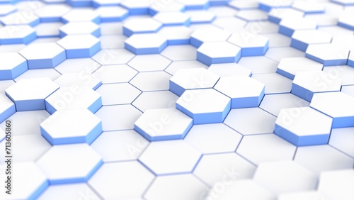 abstract hexagon wihte 3d illustration background. mosaic technology honeycomb, concept high tech motion geometry graphics