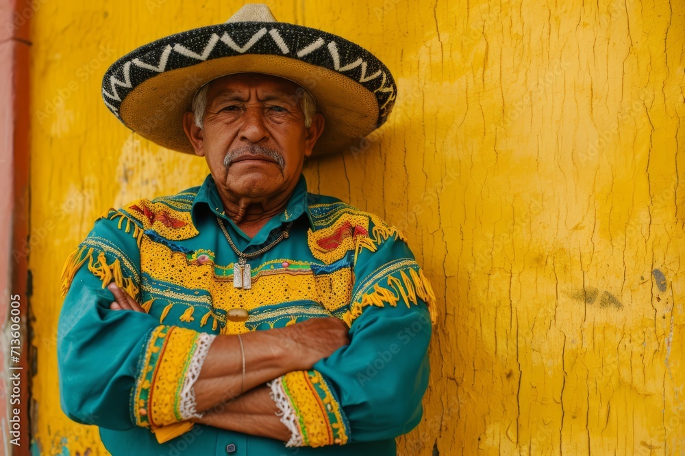 Mexican man in national clothes from history of Mexico realistic detailed photography texture. Mexican man portrait. Horizontal format