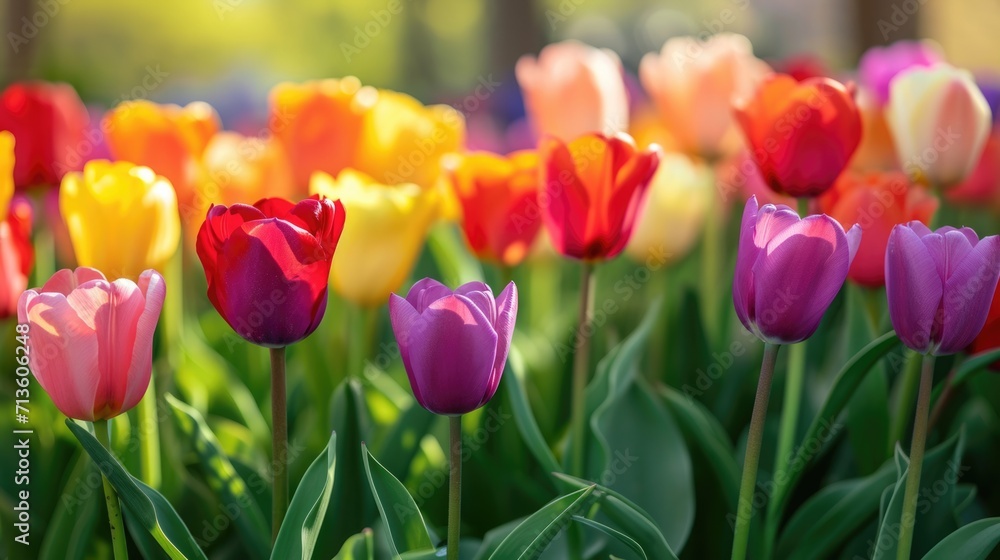 Fototapeta premium vibrant tulips in full bloom generative ai
