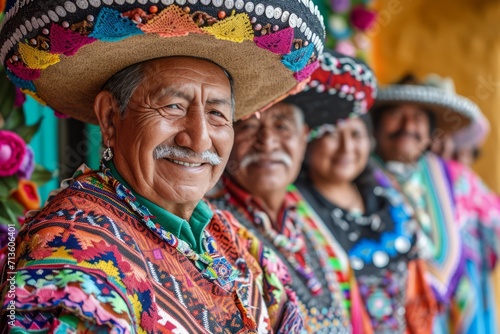 Happy People in Mexico on holidays in national clothes realistic detailed photography texture. Mexican man portrait. Horizontal format