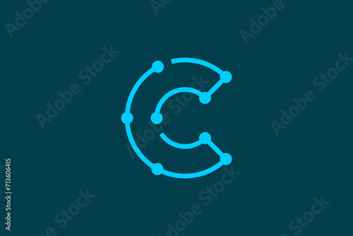 C initial letter logo design with circuit illustration shape line style, modern technology engineering icon symbol.