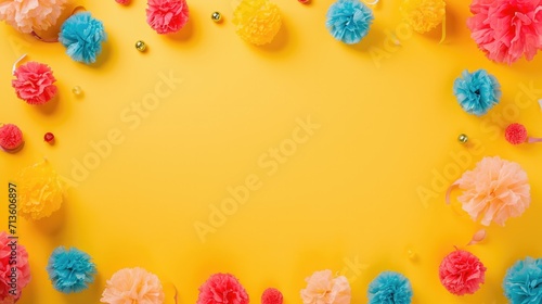 pompones sobre fondo amarillo generative ai