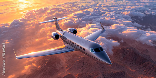Gulfstream Aerospace luxury business jet during the flight. AI generated image 