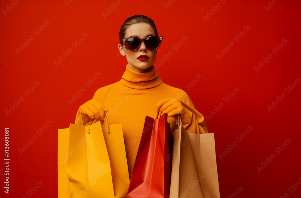 Shopaholic. Minimal concept of today's person's shopping addiction.Copy space,top view.Generative AI