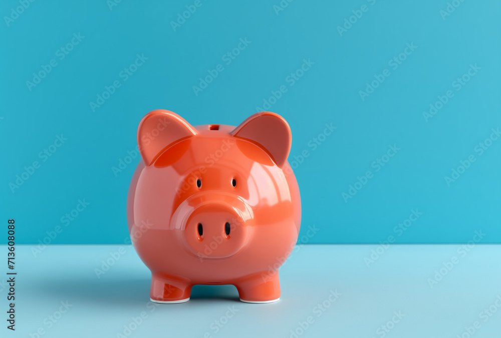 Piggy bank with a protective mask.Minimal financial concept.Copy space,top view.Generative AI Piggy bank with a protective mask.Minimal financial concept.Copy space,top view.Generative AI