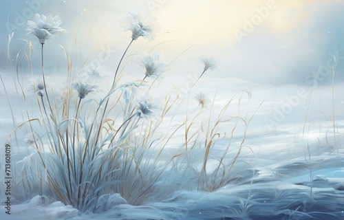 landscape with grass and snow