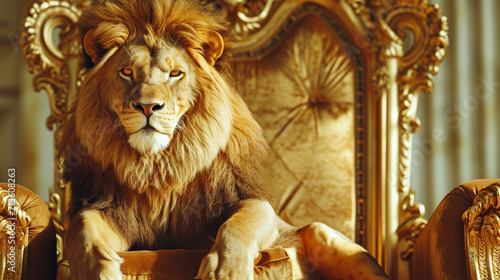 Royal lion sitting on a throne  closeup. AI Generative