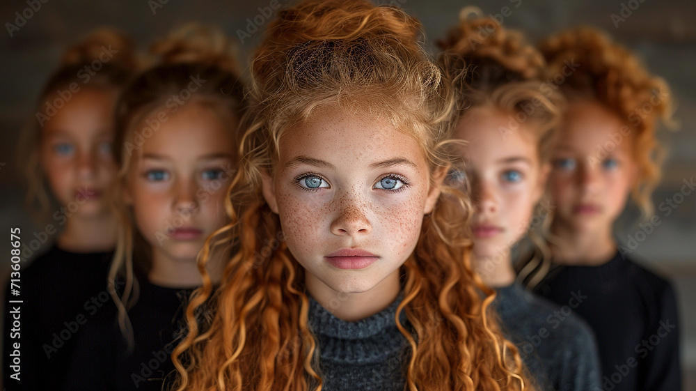 A beautiful young girl with curly hair standing in front of her friends