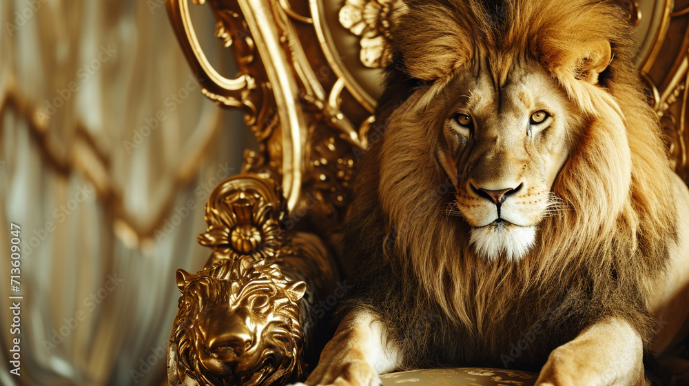 Royal lion sitting on a throne, closeup. AI Generative Royal lion sitting on a throne, closeup. AI Generative