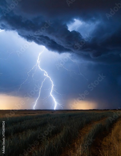 Storm with lightning in the field.