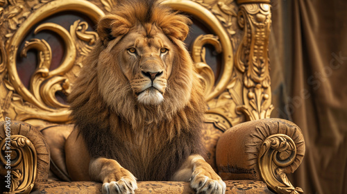 Royal lion sitting on a throne  closeup. AI Generative