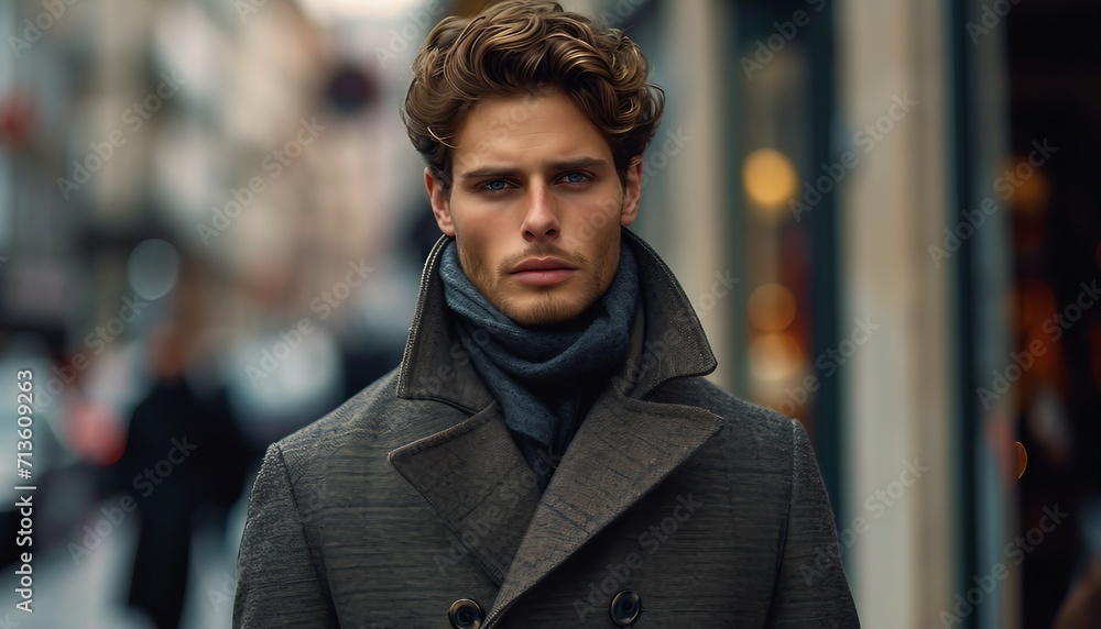 Fototapeta premium Showcase a sophisticated urban look for men, combining tailored pieces with a modern twist, AI