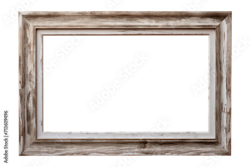 Grey distressed landscape picture frame with an empty blank canvas for use as a border or home décor, png file cut out and isolated on a transparent background, stock illustration image photo