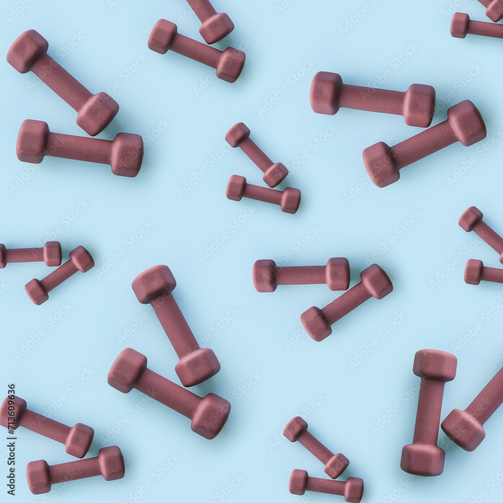 Stylish dumbbells on blue background Stylish dumbbells on blue background