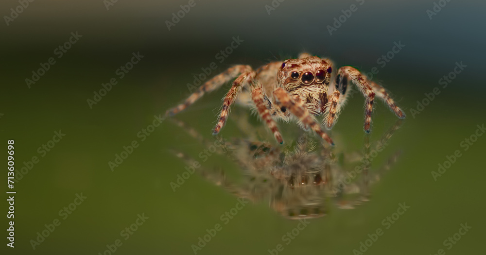 Captured in stunning macro photography, a jumping spider showcases the beauty and complexity of this outdoor arachnid, despite its reputation as a pest Captured in stunning macro photography, a jumping spider showcases the beauty and complexity of this outdoor arachnid, despite its reputation as a pest