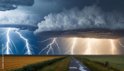 Spectacular lightning storms in agricultural fields.