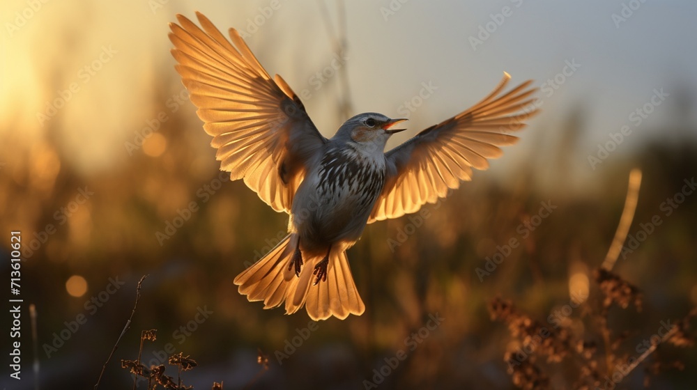 Obraz premium Graceful Flight of a Sparrow Captured in Stunning Detail - AI-Generative