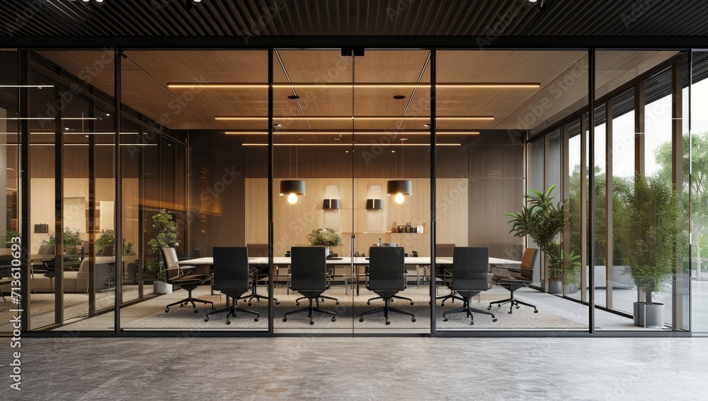 Naklejka premium glass walled conference room with table Generative AI
