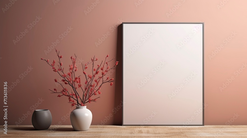 Close up mockup poster frame, warm pink background. Close up mockup poster frame, warm pink background.