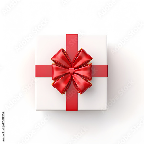 Red gift box with ribbon and bow on a white background. © Svitlana Sylenko
