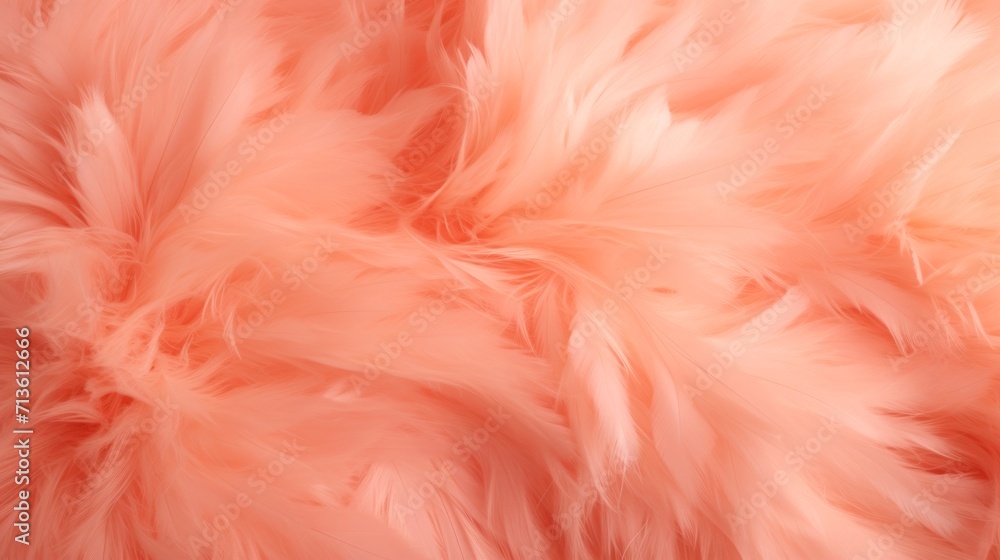 Peach feather texture background. Fashionable trendy color. The Concept of Softness, Comfort and Luxury. Perfect for a backdrop, Fashion, Textile, Interior Design. Furry surface.