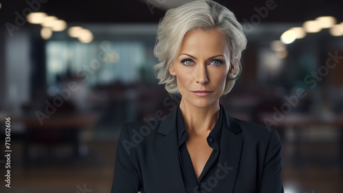 horizontal portrait of a beautiful elegant middle age woman at the office AI generated