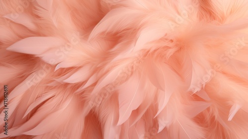 Peach feather texture background. Fashionable trendy color. Concept of Softness, Comfort and Luxury. Perfect for a backdrop, Fashion, Textile, Interior Design. Furry surface.