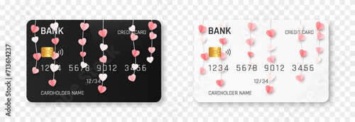 Bank card vector template png. Bank card with a design for Valentine's Day. Plastic bank card png.