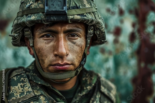 Modern mexican soldier portrait close up. Modern soldier of Mexico realistic detailed photography texture