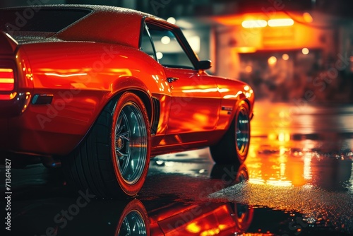 A custom tuned muscle car in a spectacular light. photo