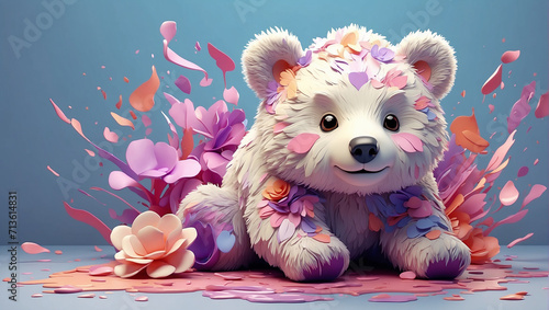 A detailed illustration of a print of a cute colorful baby bear AI generated	