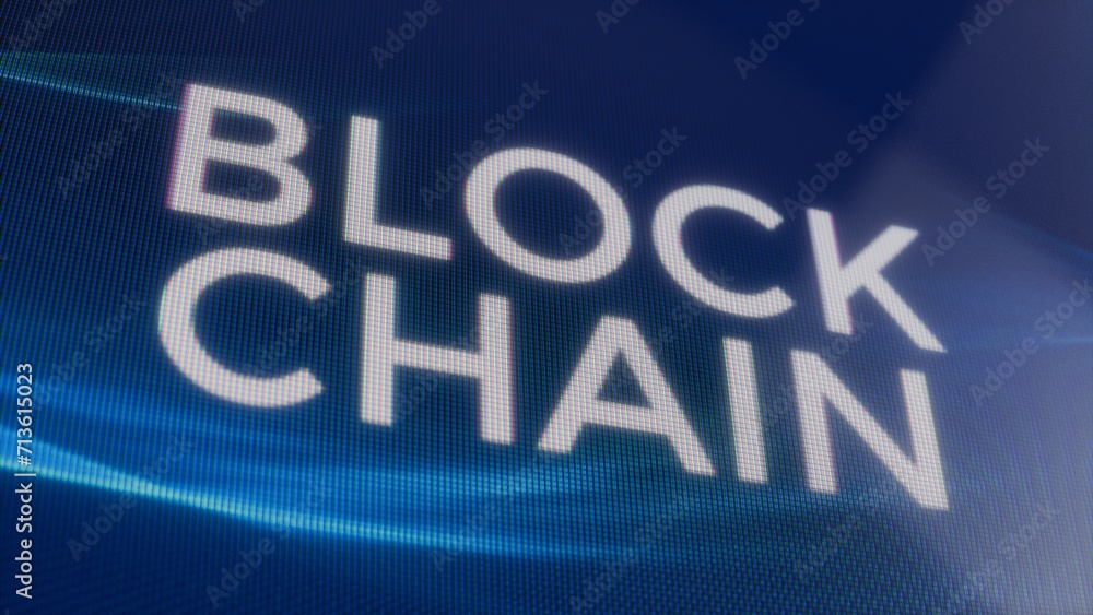 Blockchain on LED screen, technology banner or background