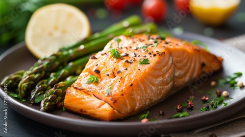 Salmon and Asparagus on a Plate