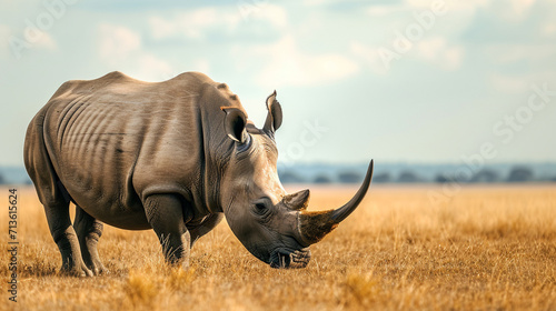 Endangered white rhinoceros grazing on the African plains, symbolizing the need for conservation efforts to protect these magnificent creatures, animals, white rhinoceros, hd, with