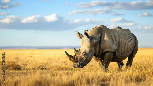 Endangered white rhinoceros grazing on the African plains, symbolizing the need for conservation efforts to protect these magnificent creatures, animals, white rhinoceros, hd, with