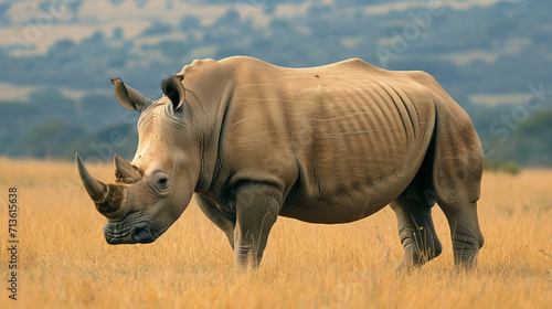 Endangered white rhinoceros grazing on the African plains  symbolizing the need for conservation efforts to protect these magnificent creatures  animals  white rhinoceros  hd  with