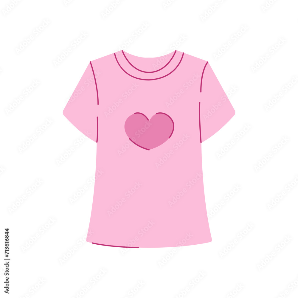Pink T-shirt with a heart on the chest. Summer or spring T-shirt. Pink T-shirt with a heart on the chest. Summer or spring T-shirt.