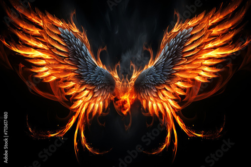 Wings in Flame on Black Background