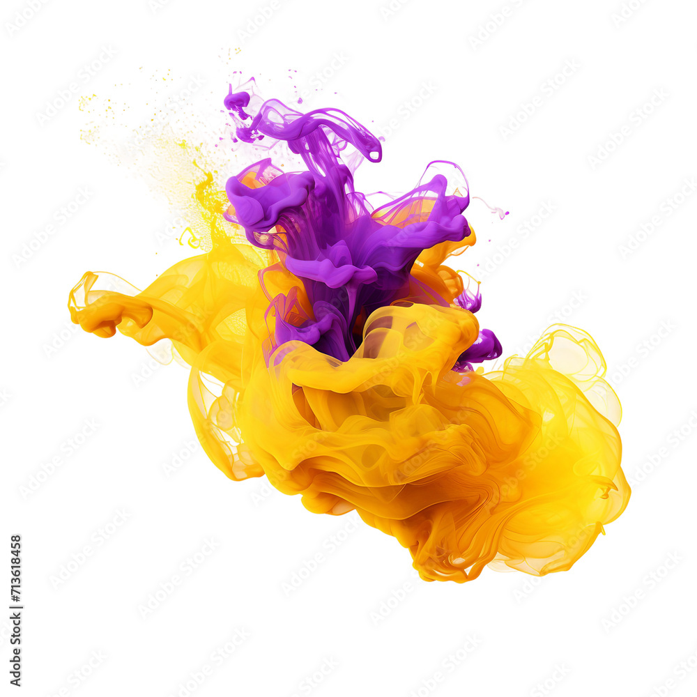 Fototapeta premium Yellow and purple abstract smoke cloud paint splash isolated transparent 