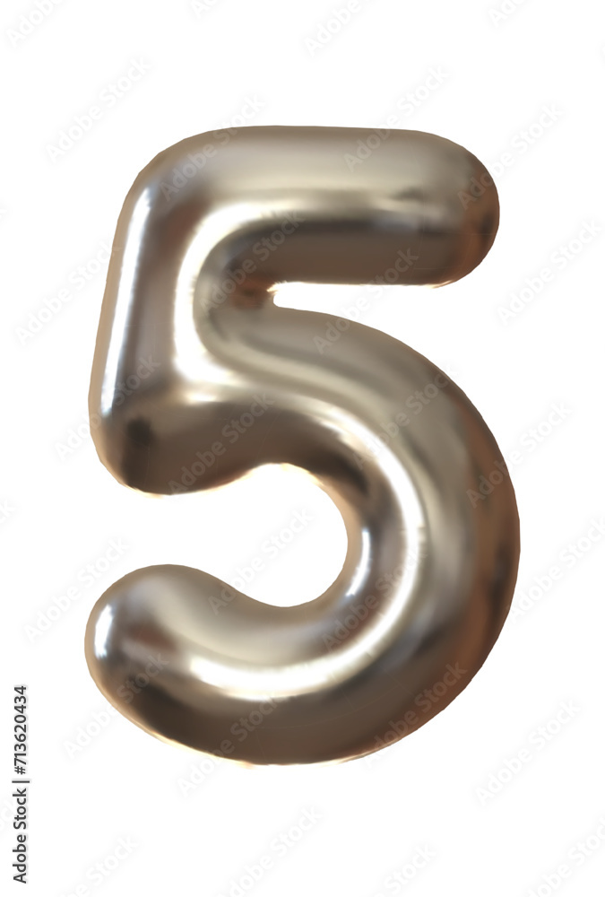 Silver metal number 5 realistic 3d design. 5 number on a white background. Vector illustration Silver metal number 5 realistic 3d design. 5 number on a white background. Vector illustration