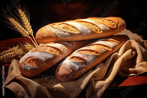 Bread Tradition: Baguette, the Culinary Gem of French Cuisine, with a Crusty Golden Exterior and Delicious Flaky Interior - A Traditional and Authentic French Bakery Masterpiece.