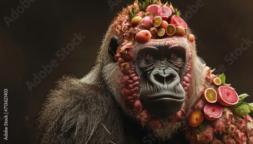 Gorilla with Dragon fruit as skin in his full body