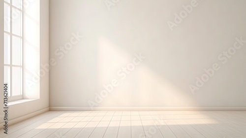 Realistic and minimalist blurred natural light windows, shadow overlay on wall paper texture, abstract background. Minimal abstract light white background for product presentation. photo