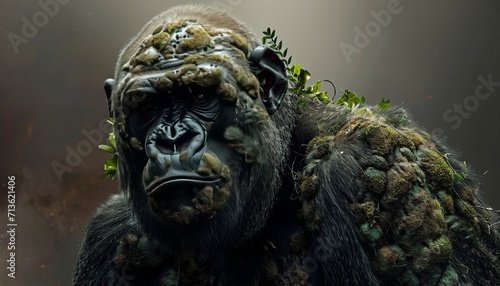 Gorilla with Kiwi as skin in his full body, photo manipulation, intricate, © Elzerl