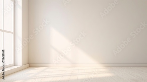 Realistic and minimalist blurred natural light windows, shadow overlay on wall paper texture, abstract background. Minimal abstract light white background for product presentation.