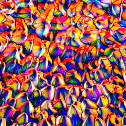 Abstract, fluid and colorful 3D background texture. Modern and contemporary feel. Metallic, iridescent and reflective with shades of yellow, red, blue, orange, green, purple