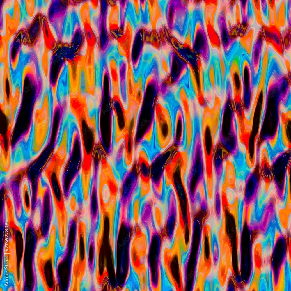 Fototapeta premium Abstract, fluid and colorful 3D background texture. Modern and contemporary feel. Metallic, iridescent and reflective with shades of orange, cyan, red, green, yellow, black