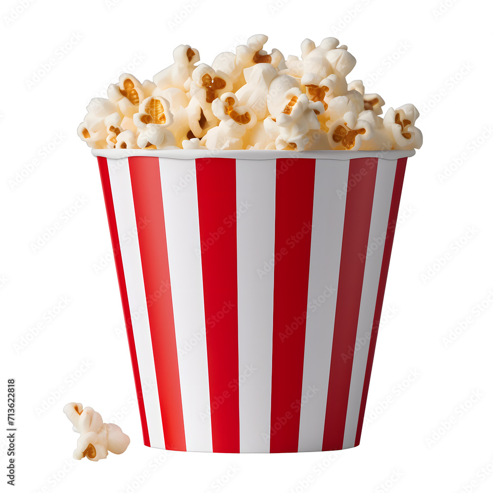 red white paper bucket full of popcorn on isolated transparent background red white paper bucket full of popcorn on isolated transparent background