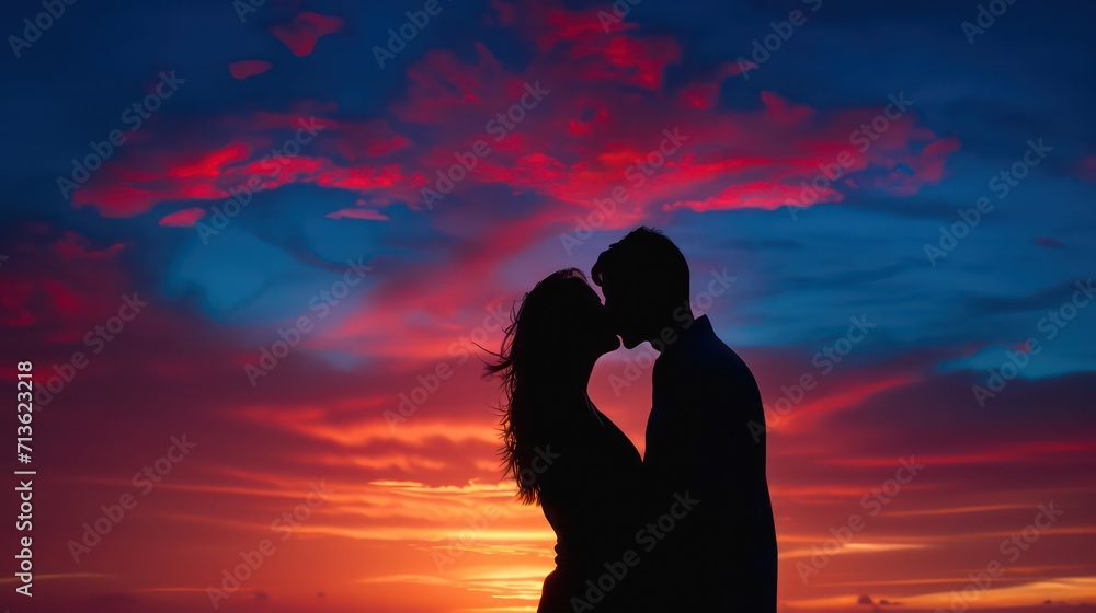 silhouette of couple on purple sky